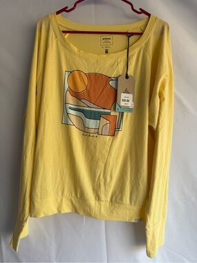 prAna Organic Graphic Long Sleeve Shirt Yellow XL NWT